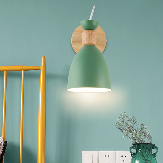 Dome-Shaped Metallic & Wooden Macaroon Wall Sconce Light for Kids' Bedroom