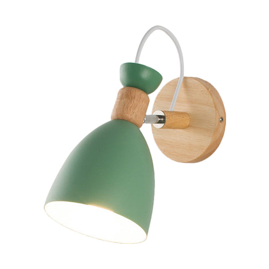 Dome-Shaped Metallic & Wooden Macaroon Wall Sconce Light for Kids' Bedroom