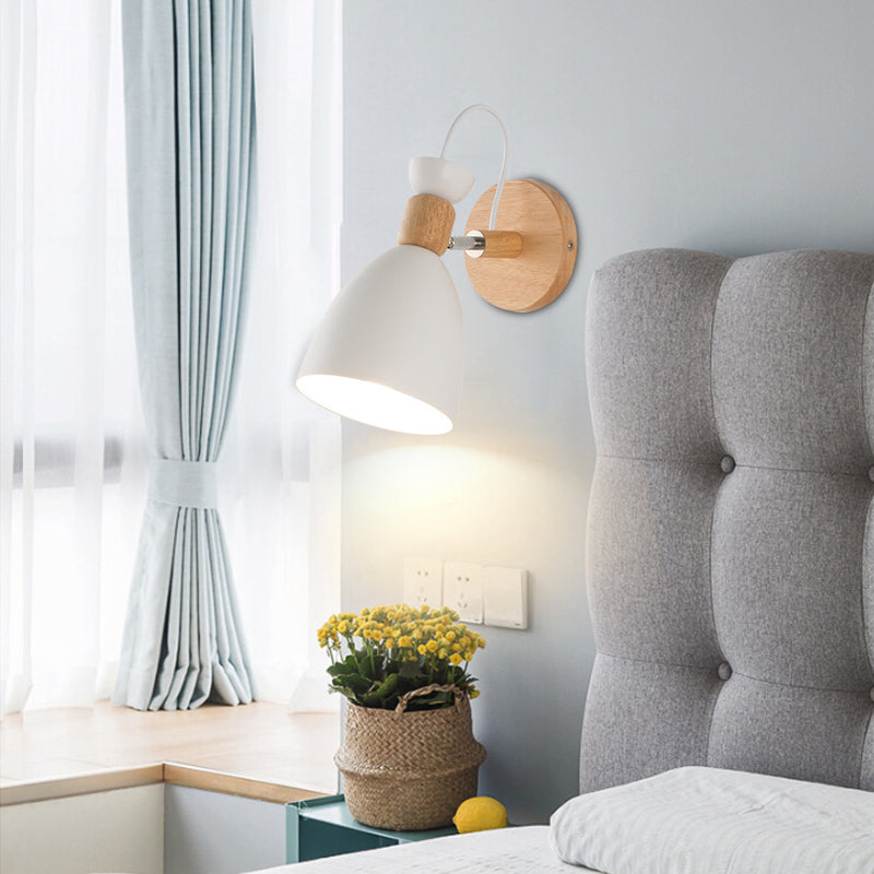 Dome-Shaped Metallic & Wooden Macaroon Wall Sconce Light for Kids' Bedroom