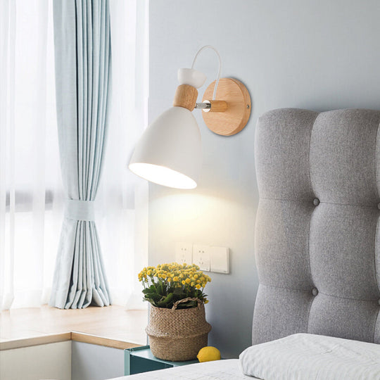 Dome-Shaped Metallic & Wooden Macaroon Wall Sconce Light for Kids' Bedroom