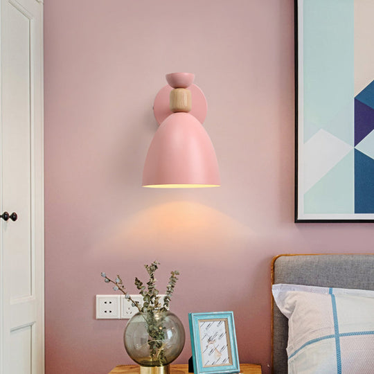 Dome-Shaped Metallic & Wooden Macaroon Wall Sconce Light for Kids' Bedroom