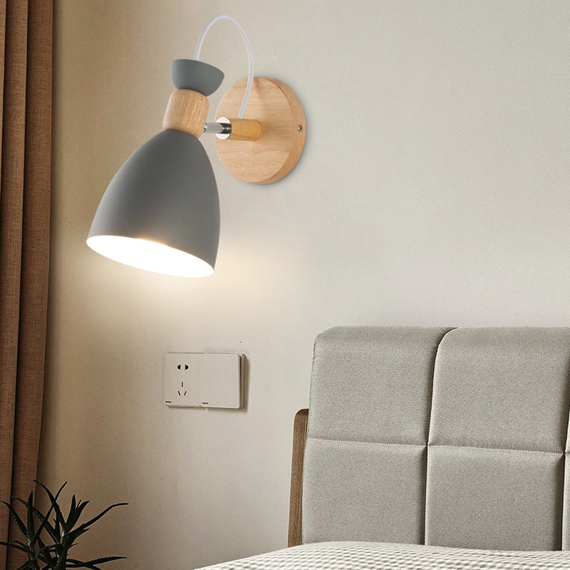 Dome-Shaped Metallic & Wooden Macaroon Wall Sconce Light for Kids' Bedroom