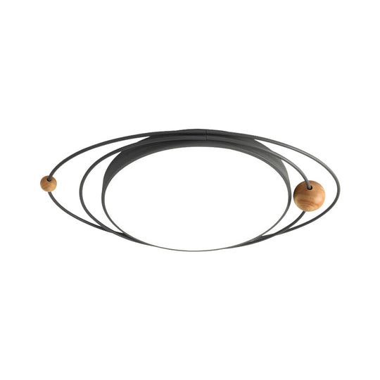 Nordic Style Metal LED Flush Ceiling Light - Drum Flush Lamp with Orbit Design in Green/Grey/White, 21"/26"/31" Width