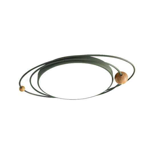 Nordic Style Metal LED Flush Ceiling Light - Drum Flush Lamp with Orbit Design in Green/Grey/White, 21"/26"/31" Width