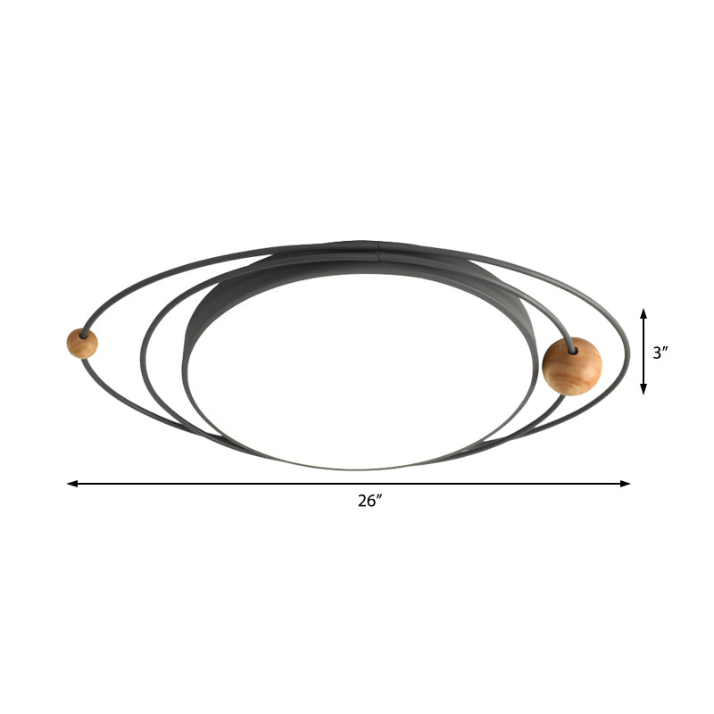 Nordic Style Metal LED Flush Ceiling Light - Drum Flush Lamp with Orbit Design in Green/Grey/White, 21"/26"/31" Width