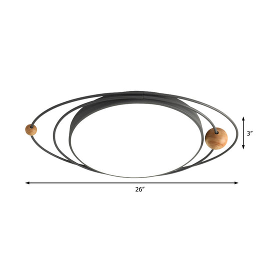 Nordic Style Metal LED Flush Ceiling Light - Drum Flush Lamp with Orbit Design in Green/Grey/White, 21"/26"/31" Width