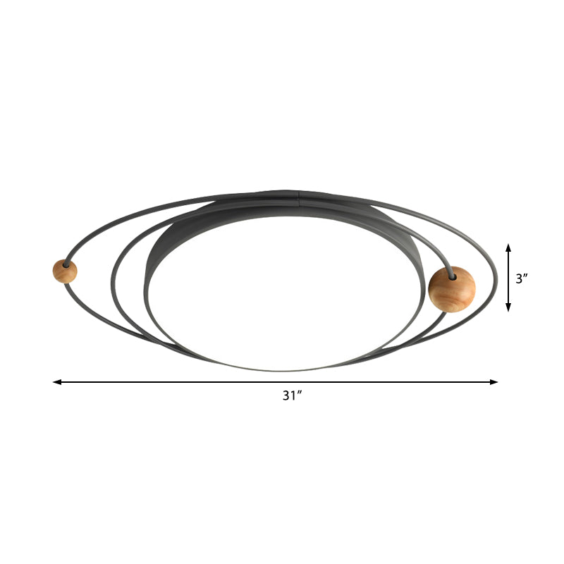 Nordic Style Metal LED Flush Ceiling Light - Drum Flush Lamp with Orbit Design in Green/Grey/White, 21"/26"/31" Width