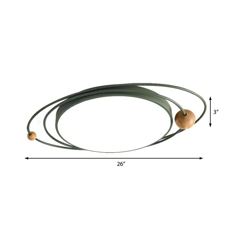 Nordic Style Metal LED Flush Ceiling Light - Drum Flush Lamp with Orbit Design in Green/Grey/White, 21"/26"/31" Width