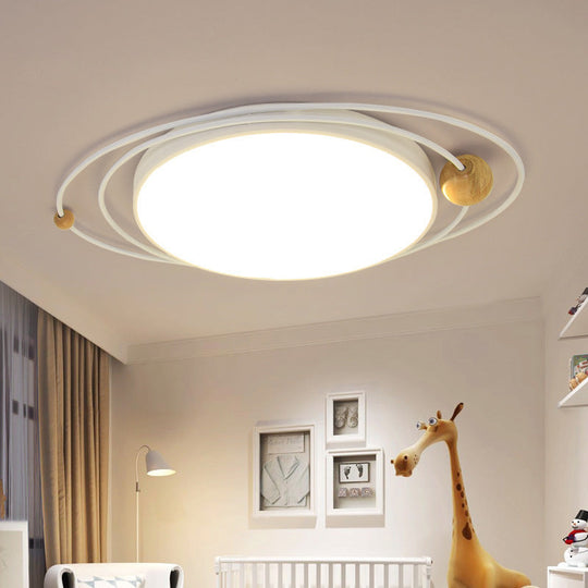 Nordic Style Metal LED Flush Ceiling Light - Drum Flush Lamp with Orbit Design in Green/Grey/White, 21"/26"/31" Width