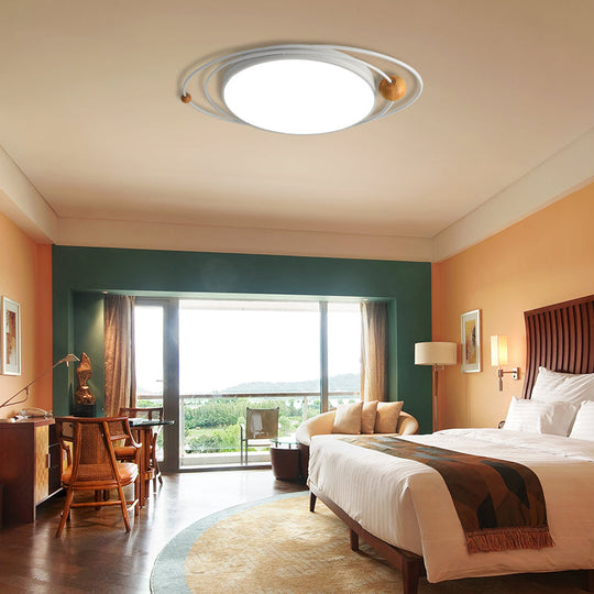 Nordic Style Metal LED Flush Ceiling Light - Drum Flush Lamp with Orbit Design in Green/Grey/White, 21"/26"/31" Width