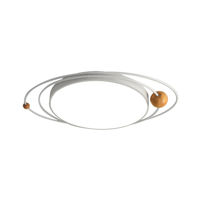 Nordic Style Metal LED Flush Ceiling Light - Drum Flush Lamp with Orbit Design in Green/Grey/White, 21"/26"/31" Width