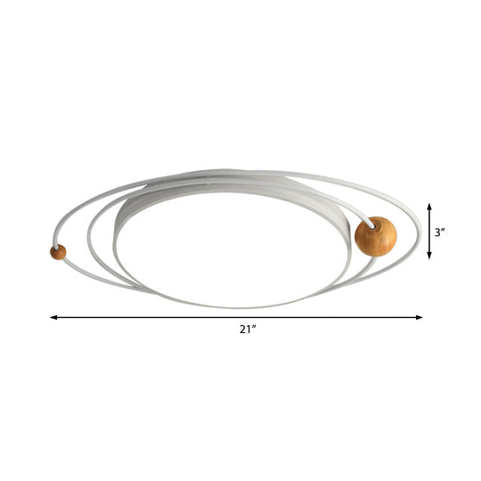 Nordic Style Metal LED Flush Ceiling Light - Drum Flush Lamp with Orbit Design in Green/Grey/White, 21"/26"/31" Width