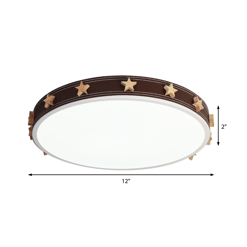 12"/16"/19.5" Rubber Round Flush Mount Lighting with Star Accents - Modern LED Ceiling Flush Light, Brown