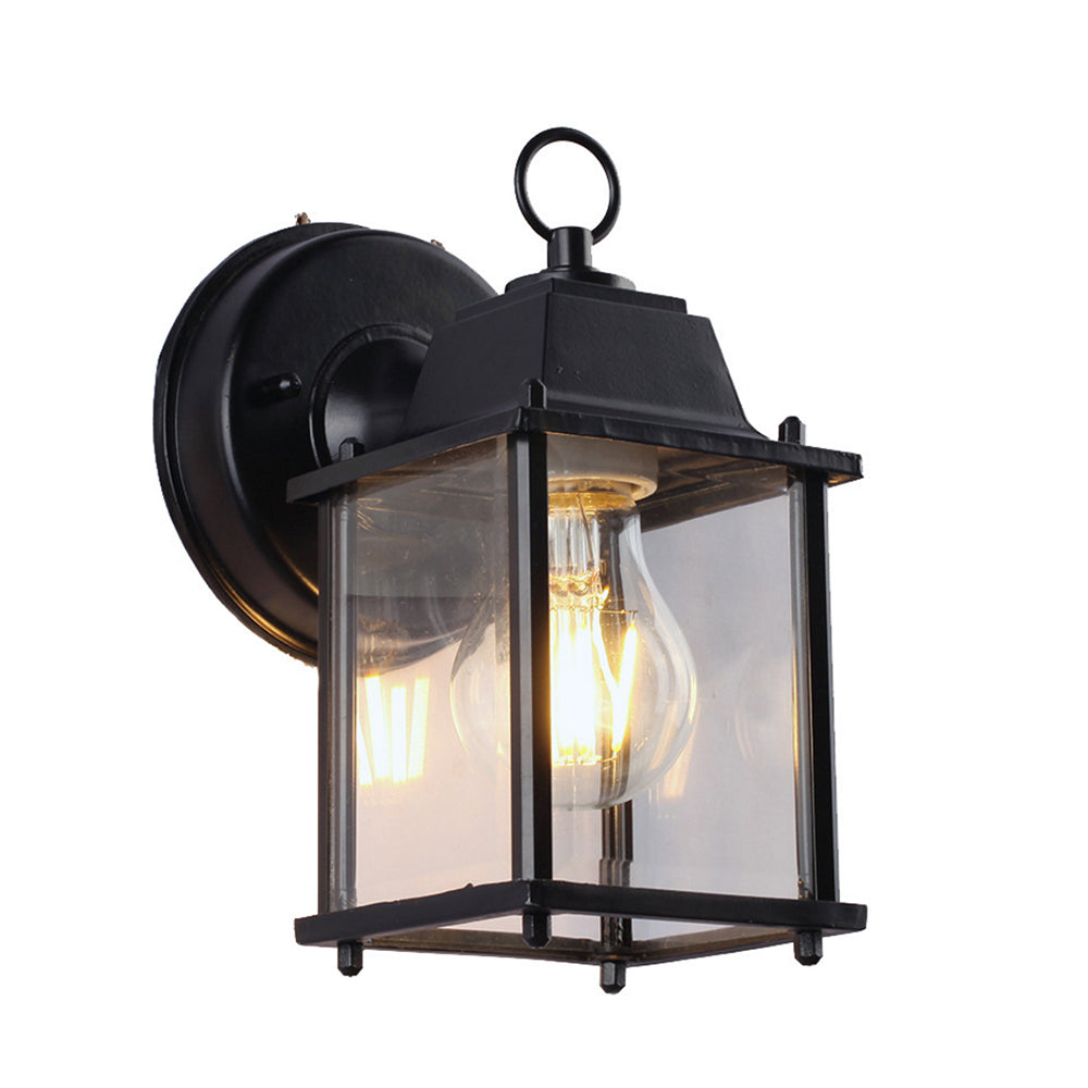 Outdoor Black Wall Mounted Sconce Lamp - Industrial Square Shade, Clear Glass, 1 Bulb