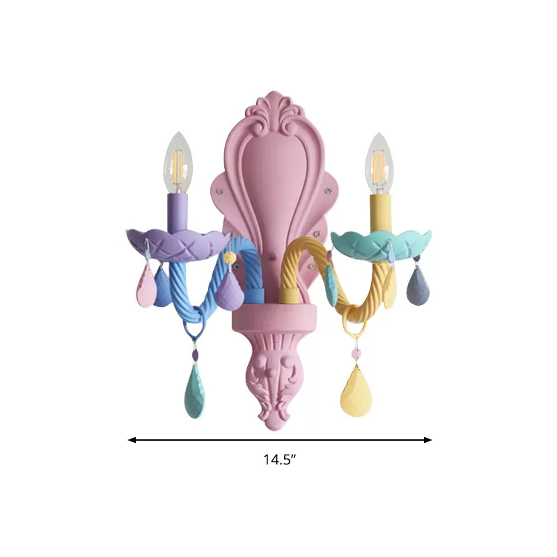 LED Wall Light with Crystal Deco: Glass Candle Sconce for Child Bedroom, 2 Lights, Kids