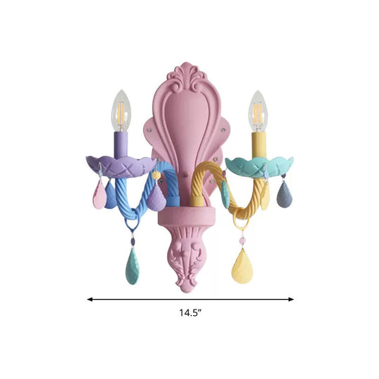 LED Wall Light with Crystal Deco: Glass Candle Sconce for Child Bedroom, 2 Lights, Kids