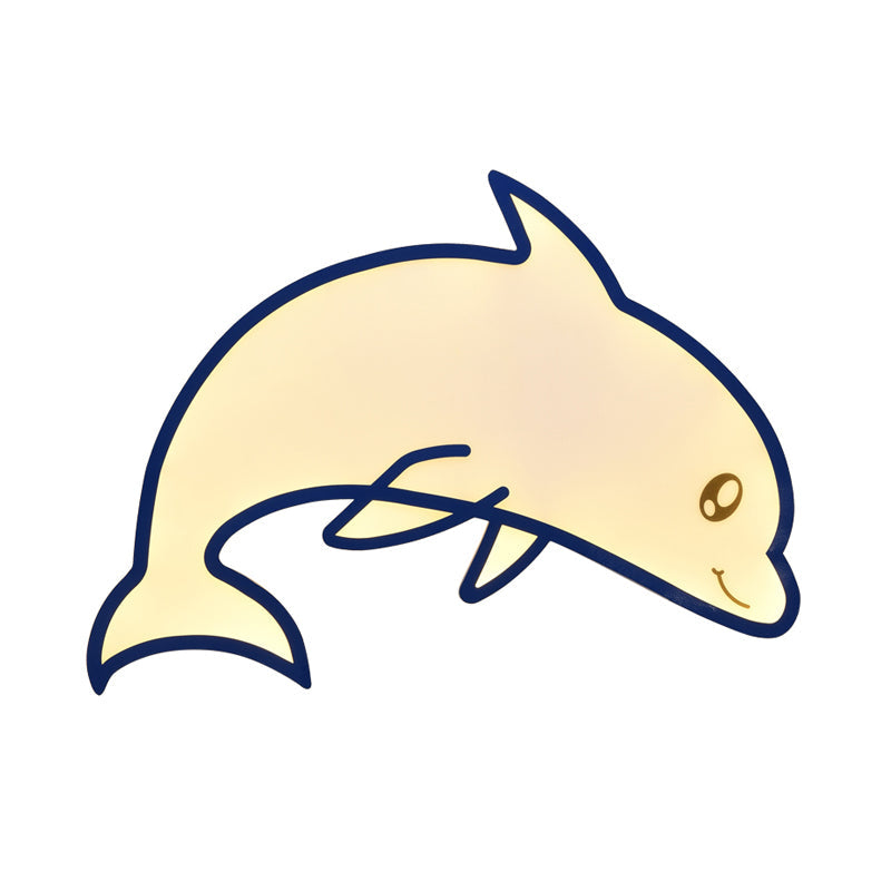 Modern Blue Dolphin Cartoon Flushmount Ceiling Light with Integrated LED & Acrylic - Flush Mount Fixture