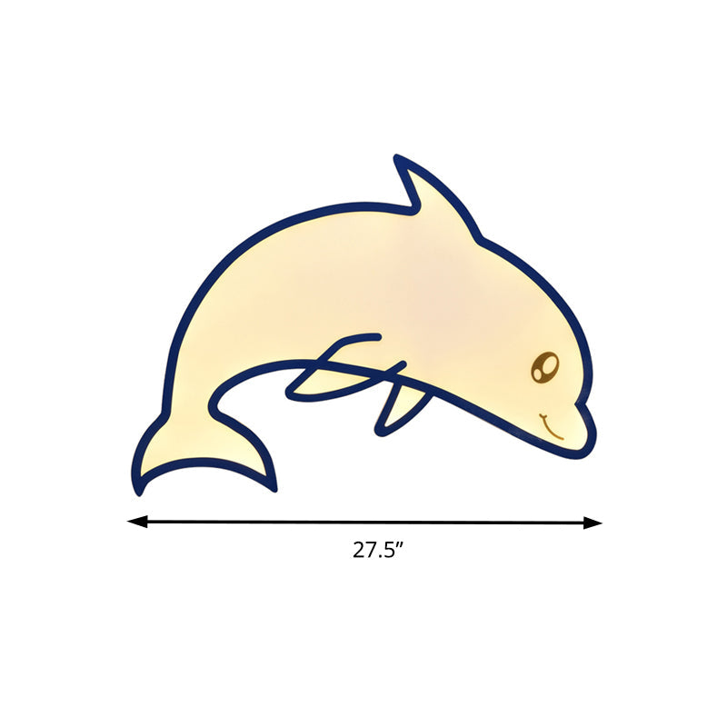 Modern Blue Dolphin Cartoon Flushmount Ceiling Light with Integrated LED & Acrylic - Flush Mount Fixture