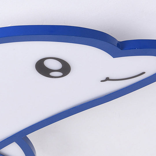 Modern Blue Dolphin Cartoon Flushmount Ceiling Light with Integrated LED & Acrylic - Flush Mount Fixture
