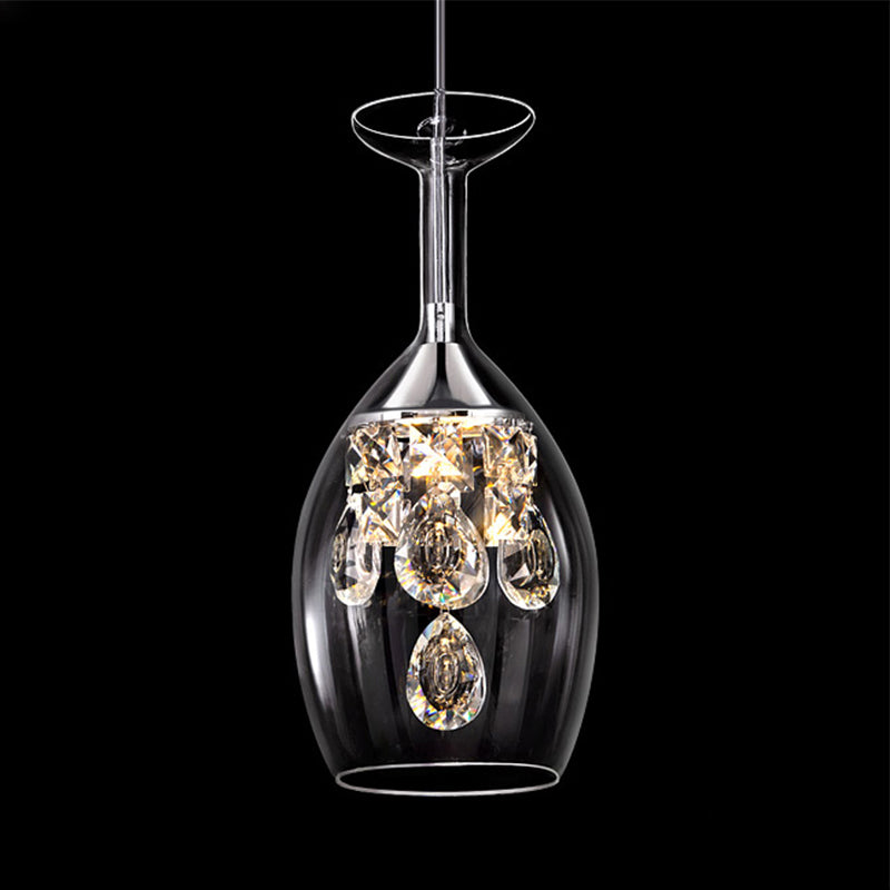 Clear Glass Dome Pendant Light with Crystal Accents - Elegant Ceiling Fixture