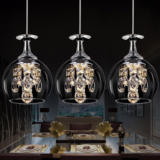 Clear Glass Dome Pendant Light with Crystal Accents - Elegant Ceiling Fixture