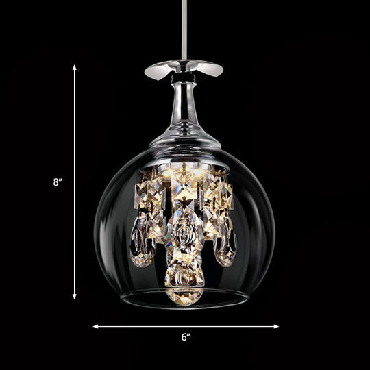 Clear Glass Dome Pendant Light with Crystal Accents - Elegant Ceiling Fixture