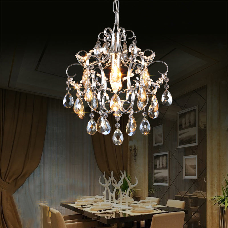 Curved Arm Crystal Drops Chandelier in Polish Chrome Finish