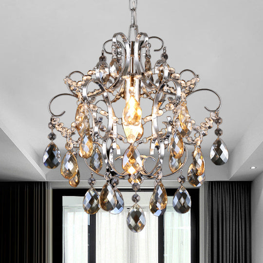 Curved Arm Crystal Drops Chandelier in Polish Chrome Finish
