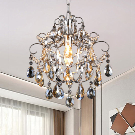 Curved Arm Crystal Drops Chandelier in Polish Chrome Finish