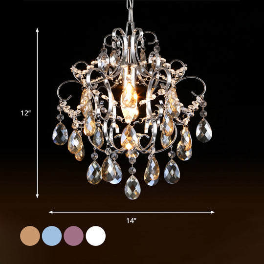 Curved Arm Crystal Drops Chandelier in Polish Chrome Finish