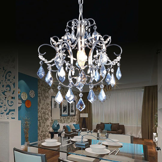 Curved Arm Crystal Drops Chandelier in Polish Chrome Finish