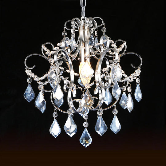 Curved Arm Crystal Drops Chandelier in Polish Chrome Finish