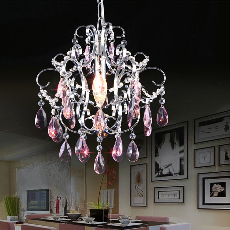 Curved Arm Crystal Drops Chandelier in Polish Chrome Finish