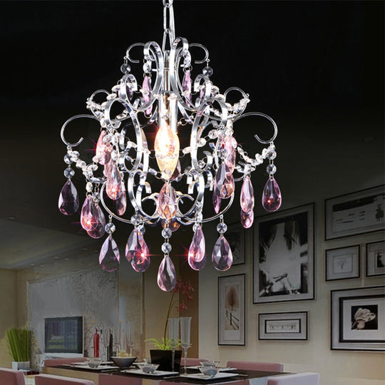 Curved Arm Crystal Drops Chandelier in Polish Chrome Finish