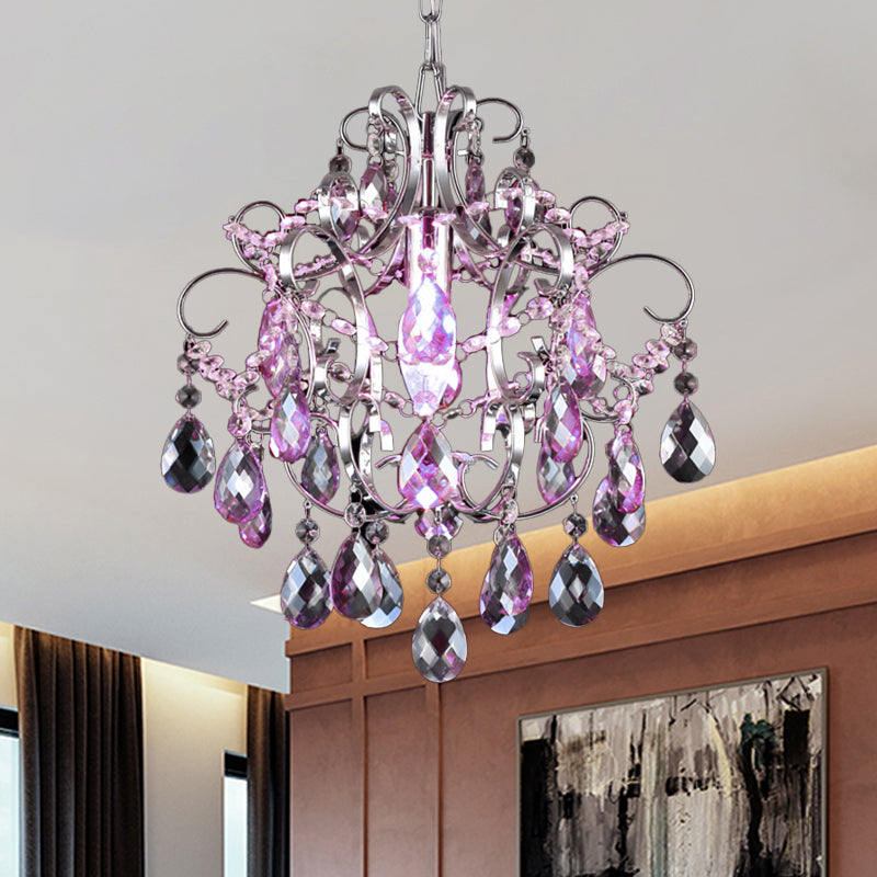 Curved Arm Crystal Drops Chandelier in Polish Chrome Finish