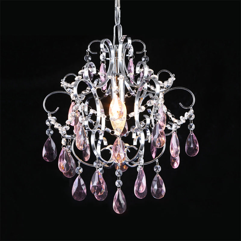 Curved Arm Crystal Drops Chandelier in Polish Chrome Finish