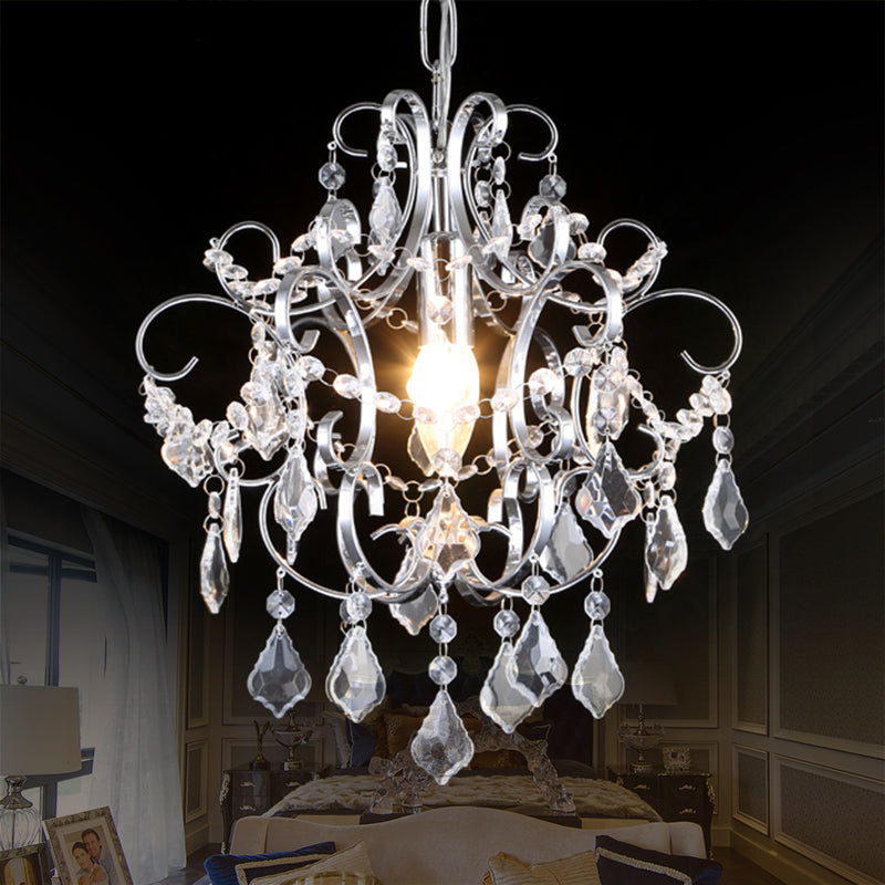 Curved Arm Crystal Drops Chandelier in Polish Chrome Finish