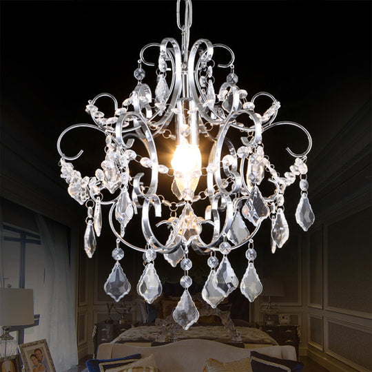 Curved Arm Crystal Drops Chandelier in Polish Chrome Finish