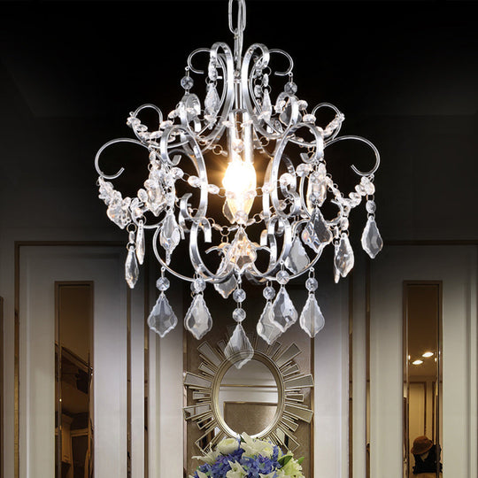 Curved Arm Crystal Drops Chandelier in Polish Chrome Finish