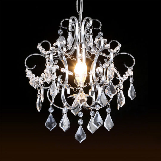 Curved Arm Crystal Drops Chandelier in Polish Chrome Finish
