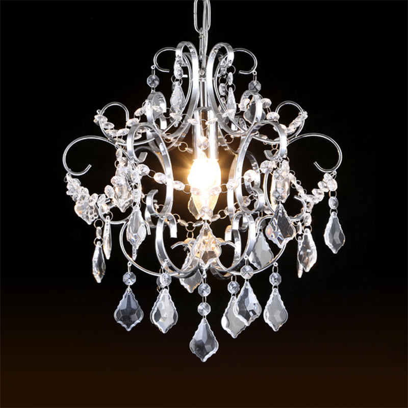 Curved Arm Crystal Drops Chandelier in Polish Chrome Finish