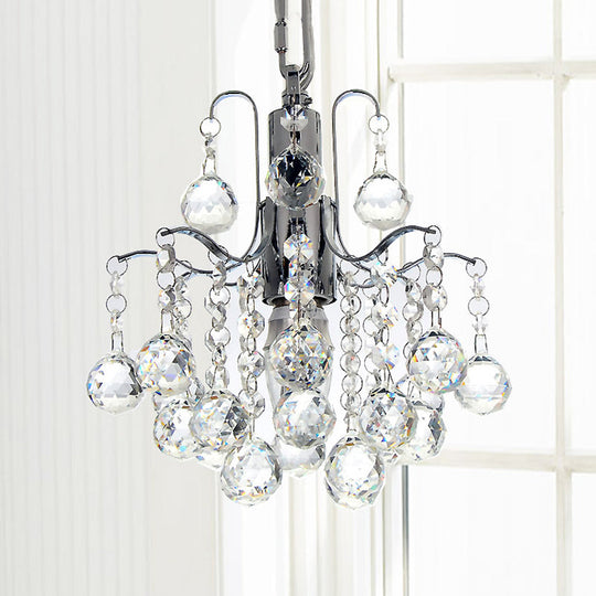 Chrome Finished Crystal Ball Curved Arm Chandelier with Bare Bulbs