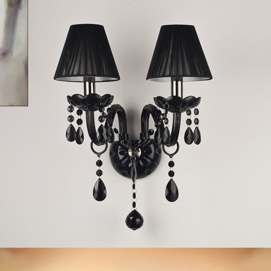Black Crystal Wall Sconce with Elegant Candle-Style Arm