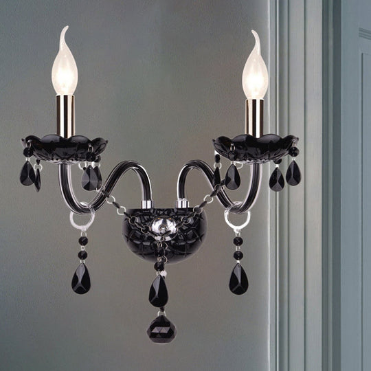 Black Crystal Wall Sconce with Elegant Candle-Style Arm