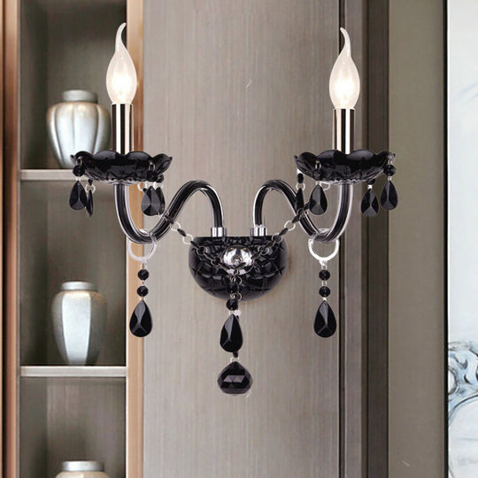 Black Crystal Wall Sconce with Elegant Candle-Style Arm