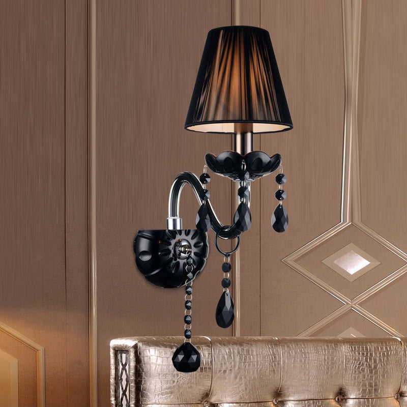 Black Crystal Wall Sconce with Elegant Candle-Style Arm
