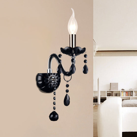 Black Crystal Wall Sconce with Elegant Candle-Style Arm