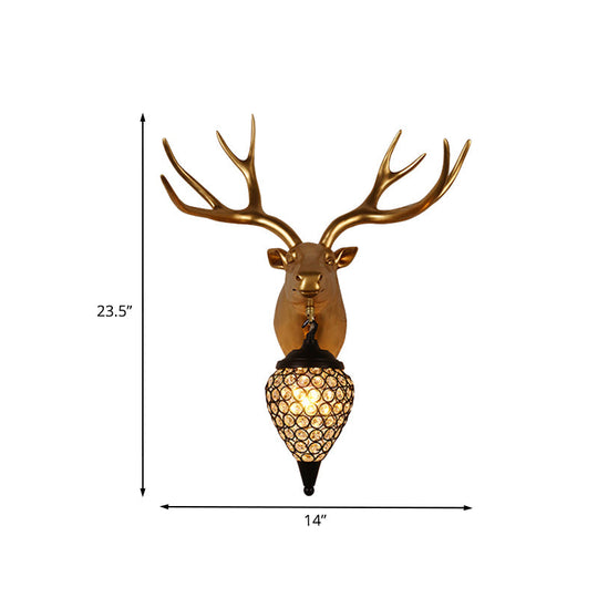 Black Crystal Metal Animal Wall Sconce with Hollow Cone Shade