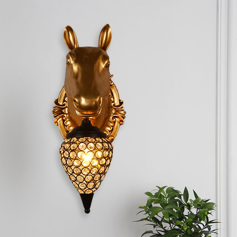 Black Crystal Metal Animal Wall Sconce with Hollow Cone Shade