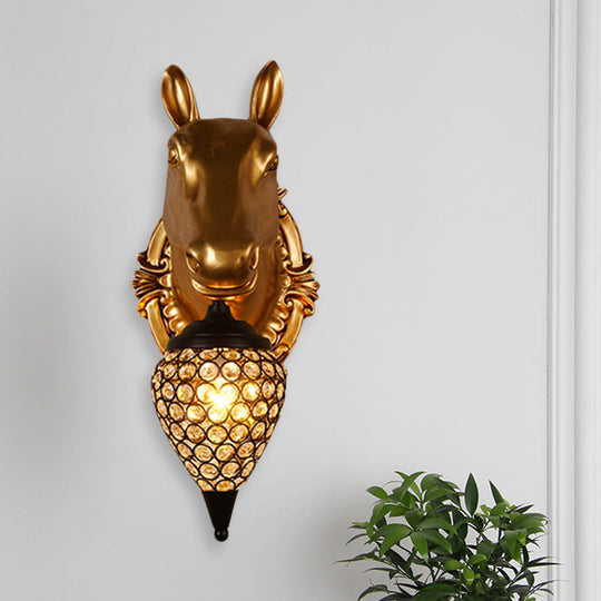 Black Crystal Metal Animal Wall Sconce with Hollow Cone Shade
